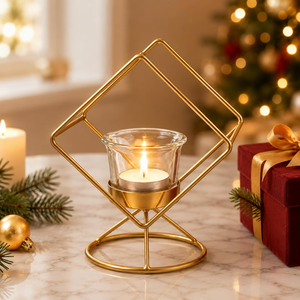 Decorative <b>Tealight</b> Candle Lantern with Glass Cup and Candle Modern Table Centerpiece for Living Room Dining Table Bedroom Home - Product Image 4