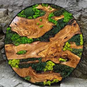 Arte de Pared de Musgo Natural en Madera Moderna, Tamaño Personalizado, Arte de Pared de Musgo Preservado con Madera Natural, Decoración Verde de Lujo Hecha a Mano para Hogar y Oficina - Product Image 2