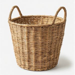 Grand panier rond en jonc de mer tressé avec poignées, structure durable et flexible pour le rangement dans la cuisine, la salle de bain et le salon - Product Image 1