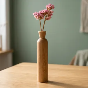 Vase en bois artisanal pour la décoration de la maison |   Grand vase décoratif pour fleurs avec finition en grain de bois naturel - Product Image 5