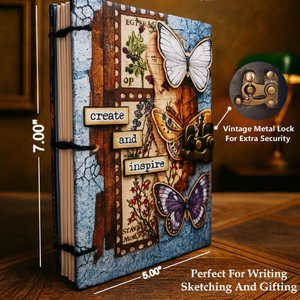 Create and Inspire Butterfly Vintage Journal | Printed Cardboard Hardcover Hand Sewing <b>Notebook</b> | 200 Unruled Pages | 7x5 Diary - Product Image 4