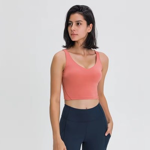 Women O-Neck Padded Sports Bra <b>Crop</b> Tank <b>Top</b> Yoga Workout Fitness Gym Activewear 100% Polyester Front Logo Custom Wholesale - Product Image 4