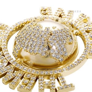 The World Is Mine Earth Pendant - Iced Out Hip Hop Pendant Handmade Moissanite 925 Silver Pendant, Crafted by Indian Artisans - Product Image 6