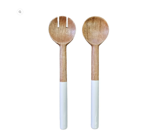 Cuillère et fourchette en bois avec manche imprimé émail, 2 pièces, articles de table de qualité supérieure à prix bas, ensemble de cuillères à salade en bois - Product Image 2