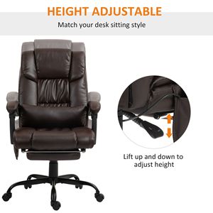 Sedia da Ufficio Ergonomica con Schienale Alto, 6 Punti di Vibrazione, Comoda in Pelle PU e Altezza Regolabile, Marrone - Product Image 4