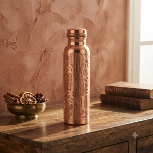 Bouteille d'eau artisanale en cuivre avec motif de cactus gravé, couvercle à vis anti-fuite, bouteille à boire ayurvédique réutilisable pour les voyages - Product Image 5