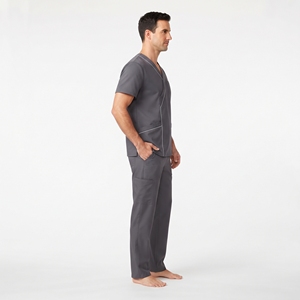 Uniforme Médico para Hombre, Conjunto de Blusa y Pantalón de Manga Corta, Cuello Camisero, Ribete Blanco, Ropa para el Sector Salud - Product Image 4