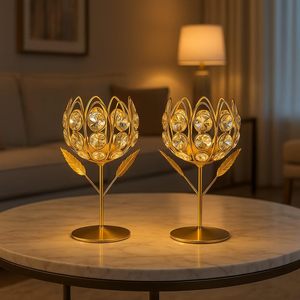Porte-bougie en cristal doré en forme de tulipe pour la décoration de la maison - Product Image 5