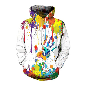Sudadera con Capucha para Hombre, Diseño de Salpicaduras de Pintura Coloridas, Corte Regular, Informal, Tejida, con Estampado de Goteo y Logotipo en la Espalda, Estilo Veraniego - Product Image 1