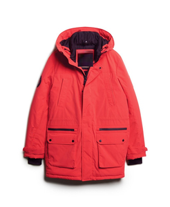 Parka Larga con Capucha para Hombre, Roja, Informal, de Poliéster, con Bolsillos, Cierre de Cremallera y Diseño de Parches - Product Image 5