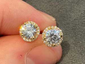 Classic Round Cut 6MM Moissanite Dainty <b>Stud</b> Earrings 925 <b>Silver</b> With Yellow Plated for Unisex Daily Wear Floral Style Earring - Product Image 1