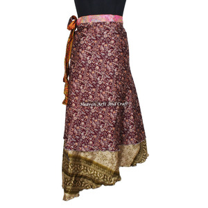 <b>Skirts</b> Indian Silk Wrap Vintage <b>Skirt</b> Women Handmade Double Layer Women Wear Vintage Silk Sari <b>Long</b> Length Wrap Around <b>Skirt</b> - Product Image 6