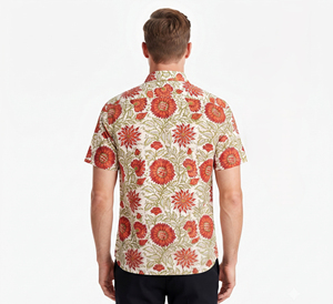 Men's <b>Short</b> <b>Sleeve</b> Floral Print Cotton Casual Shirt Turn-down Collar Breathable Summer Wear - Product Image 2