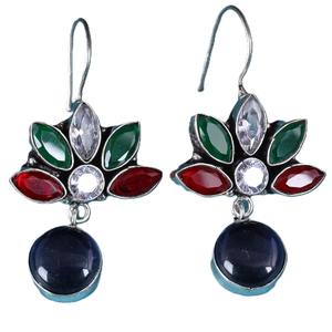 Pendientes de Aro Modernos Multicolores Estilo Bohemio Tribal |   Pendientes Colgantes Étnicos de Plata Oxidada con Circonitas para Mujer - Product Image 2