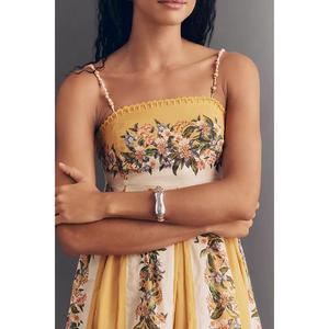Vestido Largo Informal de Verano de Alta Calidad, Elegante, sin Mangas, con Cuello Cuadrado, Estampado Floral, para Mujer, 100% Algodón y Lino - Product Image 3