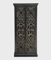 Armoire moderne noire en teck massif sculpté à la main, portes doubles, étagères réglables, pour chambre, appartement, hôtel, maison