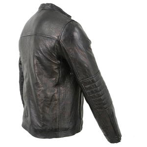 Chaqueta de Motociclista de Cuero Vacuno Negro Vintage para Hombre, Cuello Alto, Bolsillos con Cremallera, Estilo Moto Biker - Product Image 3