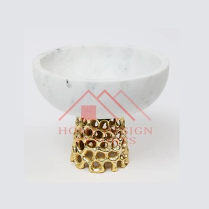 Bol avec base en métal doré pour table/assiette, saladier en marbre pour décoration de table/prix de gros, bol à fleurs - Product Image 6