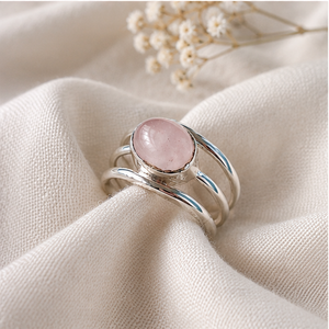 Natural Rose Quartz Sterling Silver Ring | Handmade Pink Gemstone Ring-<b>Gift</b> <b>for</b> <b>Her</b> - Product Image 1