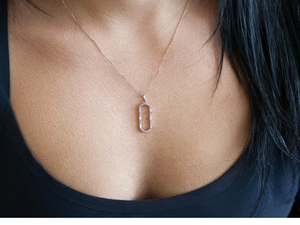 Rose Gold Plated Amethyst Pendant Necklace With Baguette Cut Diamonds Geometric Minimalist Design Box <b>Chain</b> Unisex - Product Image 4