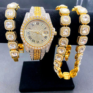 Juego de 3 Relojes Iced Out para Hombre, Reloj de Lujo con Cadena Cubana, Pulsera y Joyería Bling para Hombre, Reloj Hip Hop para Hombre - Product Image 2