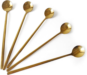 6.7 Inch <b>Long</b> Handle Coffee Spoons <b>Gold</b> Tea Spoons Stainless Steel Espresso Spoons Premium Metal Stirring Spoons Home Dining - Product Image 1