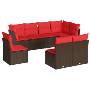 Set di divani da giardino in polyrattan marrone da 8 pezzi con cuscini, eleganti mobili da esterno - Product Image 2