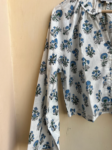 Top de Verano Estampado a Mano, Top de Algodón para Mujer, Blusa de Algodón Hecha a Mano, Cuello en V, Manga Larga, Estampado Floral, Regalo para Ella - Product Image 3