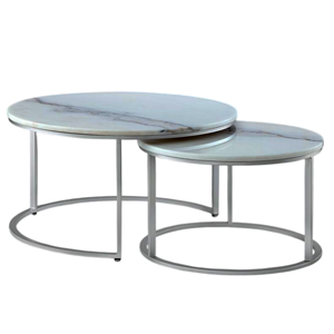 Ensemble de deux tables basses rondes en marbre blanc avec base en métal finition argentée, durables et résistantes, table basse centrale. - Product Image 5