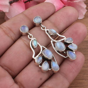 Boucles d'oreilles pendantes artisanales en argent sterling 925 avec pierres précieuses arc-en-ciel naturelles, style vintage de luxe pour mariage, bijoux pour femmes - Product Image 4