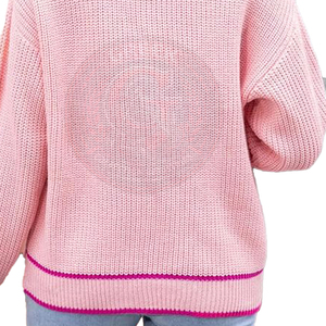 Colección GREEK IND, Cárdigan Rosa de Punto para Mujer, con Ribete Rosa Brillante y Cierre de Botones, Suéter para la Escuela o Universidad - Product Image 5