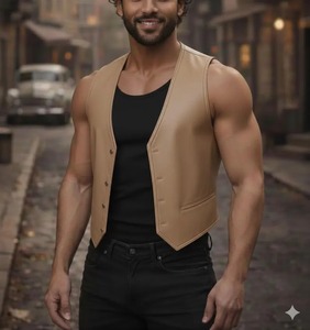 Chaleco de Cuero Rojo para Hombre, Estilo Motero sin Mangas, Moda Urbana Moderna, Regalo para Él - Product Image 6