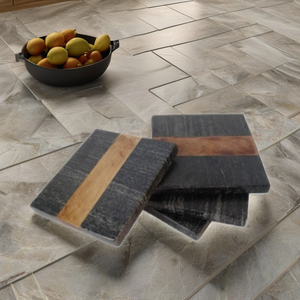 Juego de posavasos de mármol y madera negra pulida Juego de 4 piezas - Product Image 1