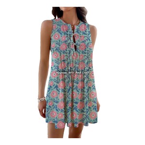 Robe d'été en coton ethnique indien pour femmes, imprimé à la main, style doux, haut pour la plage, cadeau parfait pour elle, taille - Product Image 2