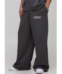 Pantalon de survêtement plissé minimaliste à jambe large pour homme, en molleton bouclette épais vintage, avec taille élastique, pour impression sérigraphique, vente en gros - Product Image 4