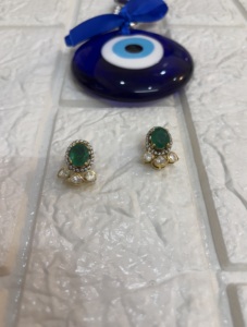 Amaira Jewels Classic Gold Plated 925 <b>Silver</b> <b>Stud</b> Earrings Green Crystal Rhinestone Oval Cut Bezel Setting Women's Fashion - Product Image 2