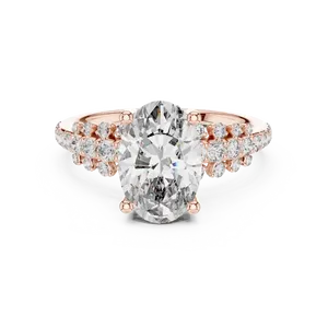 Bague de fiançailles en diamant de laboratoire ovale 2 carats, or massif 18 carats, pavé gradué, épaule fendue, certifiée IGI, qualité VVS - Product Image 3