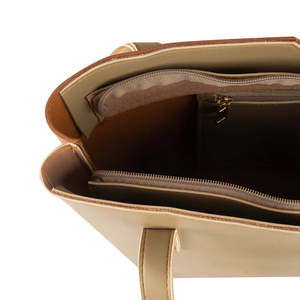Bolso Tote de Moda para Mujer, de Cuero Genuino de Primera Calidad, Gran Capacidad, Color Marrón Beige, Diseño Personalizado, Cierre de Cremallera, Versátil para la Playa - Product Image 5