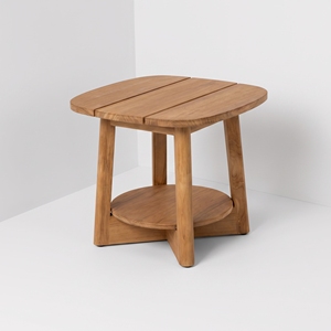 Table d'appoint extérieure en teck massif de qualité commerciale avec plateau à lattes, mobilier pour hôtels et complexes hôteliers, certifié SVLK Indonésie - Product Image 1