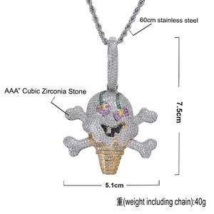 Pendentif Crâne de Dessin Animé Glace Plaqué Or 22K Micro-Incrustation Strass Bijoux Hiphop Unisexe à Porter au Quotidien - Product Image 6