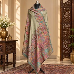 Moonlight Zari Stole Shawl for Women 70×200 cm Elegant Reversible <b>Wool</b> Stole with Multicolor Mughal Antique Zari Border - Product Image 4