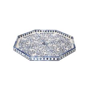 Plateau de service décoratif de luxe artisanal en os incrusté, motif étoile chevron bleu et blanc, pour la vente en gros et la maison - Product Image 3