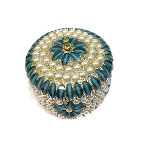 Boîte à bibelots ronde de grande taille, art indien, pour le rangement de bijoux ou de souvenirs, organisateur, cadeaux de mariage personnalisés, petite boîte cadeau perlée - Product Image 6