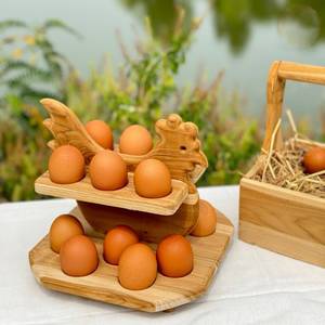 Wooden Chicken Shape <b>Egg</b> Holder 12 Slots <b>Eco</b>-Friendly Dishwasher Safe Freezer Safe Fresh <b>Eggs</b> Storage Display Kitchen Organizer - Product Image 1