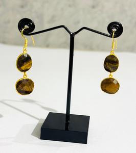 Boucles d'oreilles en pierre naturelle œil de tigre, plaquées or, style clou, bijoux de luxe indiens pour femmes, mariage et fête - Product Image 4