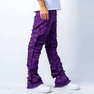 Vaqueros Premium de Invierno y Otoño para Hombre, Estilo Cargo, de Pierna Ancha Acampanada, Lavado Ácido, Multibolsillos, Desgastados, Ajustados, Ecológicos - Product Image 3