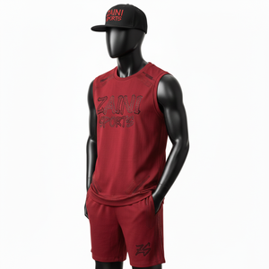Conjunto de camiseta sin mangas y pantalones cortos para hombre, tela de poliéster y spandex, panel de malla transpirable GSM, logotipo personalizado, conjunto de camiseta sin mangas y pantalones cortos para hombre - Product Image 4
