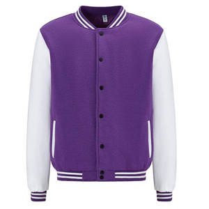 Purple <b>White</b> Sleeve Varsity <b>Jacket</b> <b>Men</b> Casual Solid Color Button Front Polyester Outerwear Autumn Wear - Product Image 1