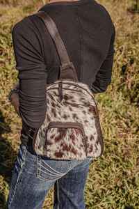 Sac bandoulière unisexe vintage en cuir de vachette à poils, sac de poitrine décontracté, sac à dos de voyage portable avec fermeture éclair LHCB-0011 - Product Image 3