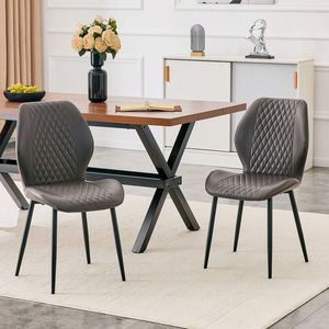 Ensemble de 4 chaises modernes de luxe en PU matelassé effet diamant gris foncé avec pieds en métal noir pour salle à manger - Product Image 2